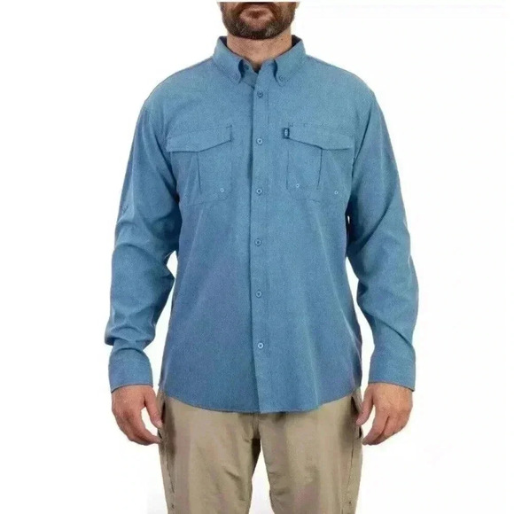 AFTCO SKYLARK LONG SLEEVE TECH SHIRT, AIR FORCE BLUE HEATHER, SIZE XL FISHING - Picture 1 of 10